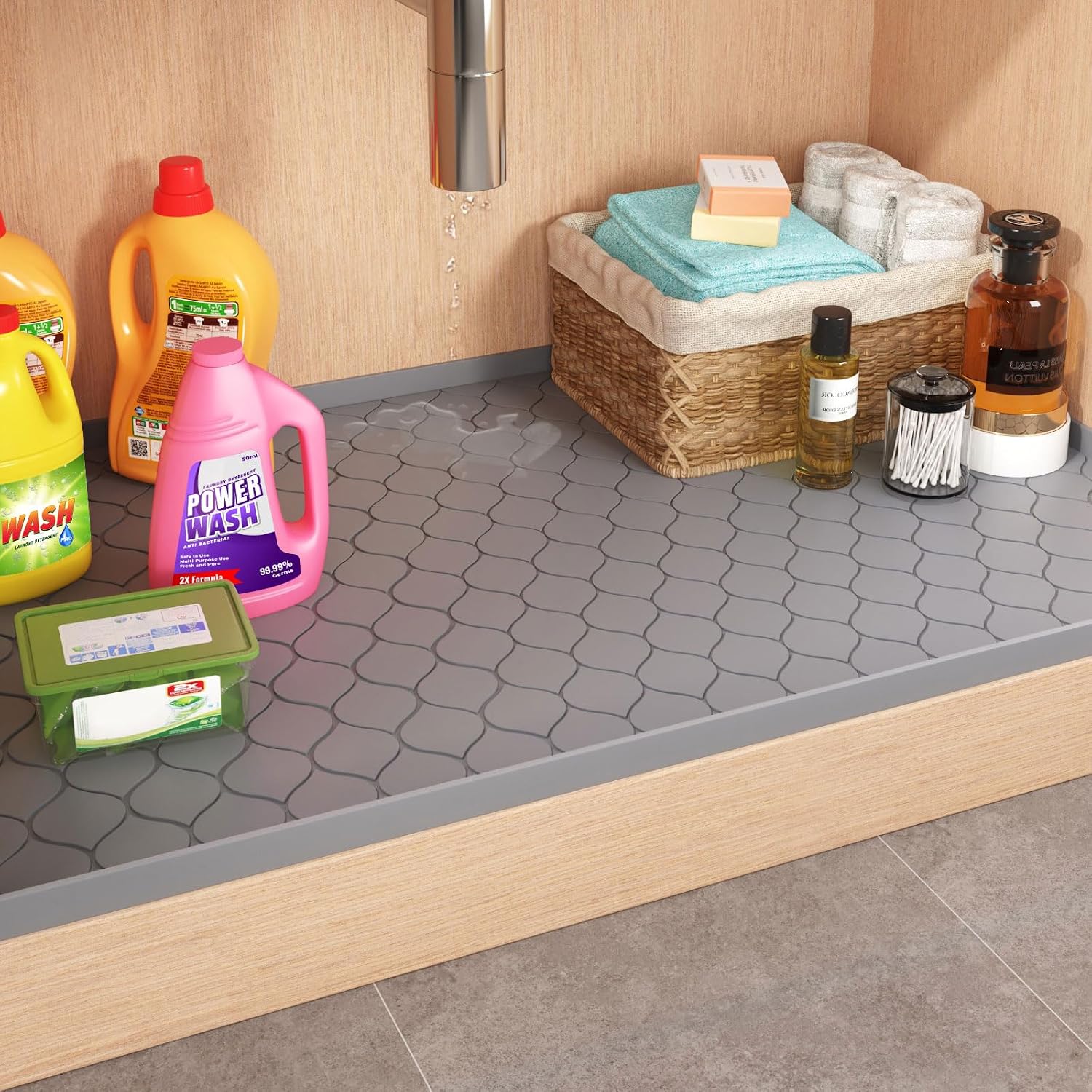 Dark gray silicone waterproof under sink mat, 25 inches by 19 inches — view 4