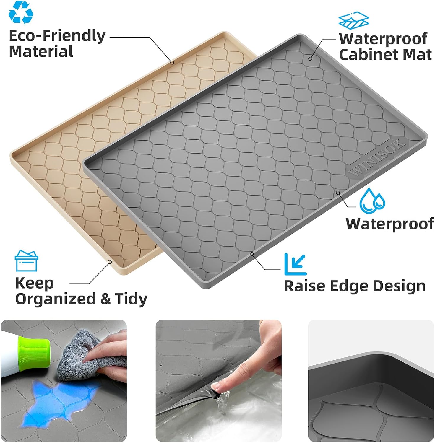 Dark gray silicone waterproof under sink mat, 25 inches by 19 inches — view 3b