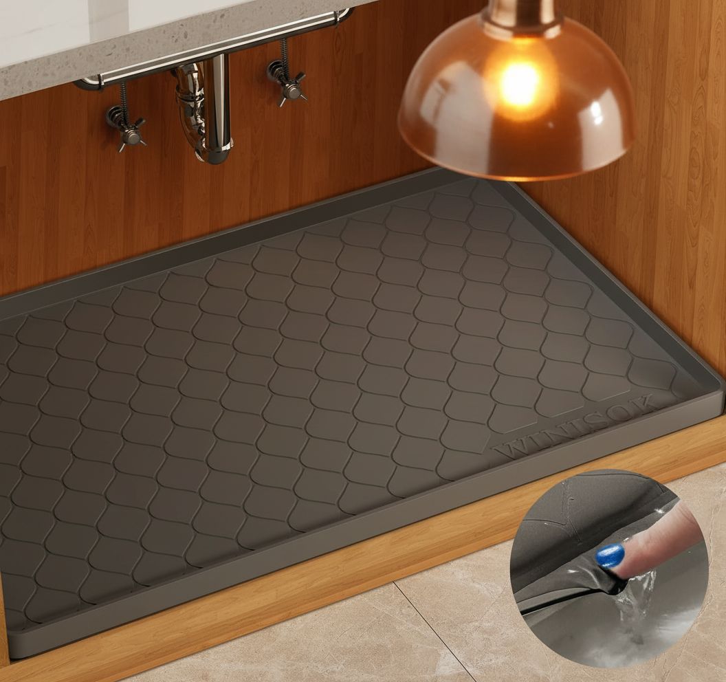 Dark gray silicone waterproof under sink mat, 25 inches by 19 inches — view 5b