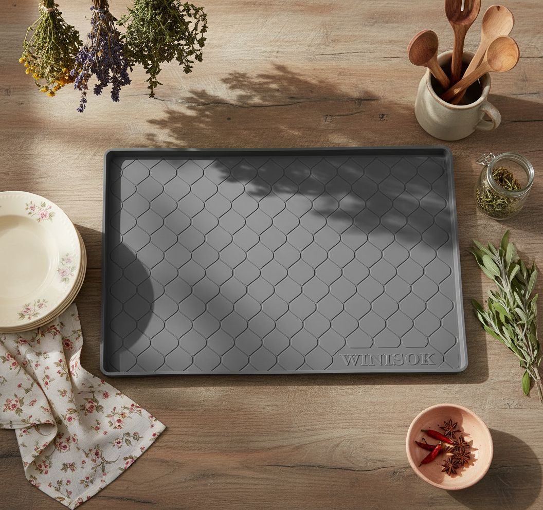 Dark gray silicone waterproof under sink mat, 25 inches by 19 inches — view 7a