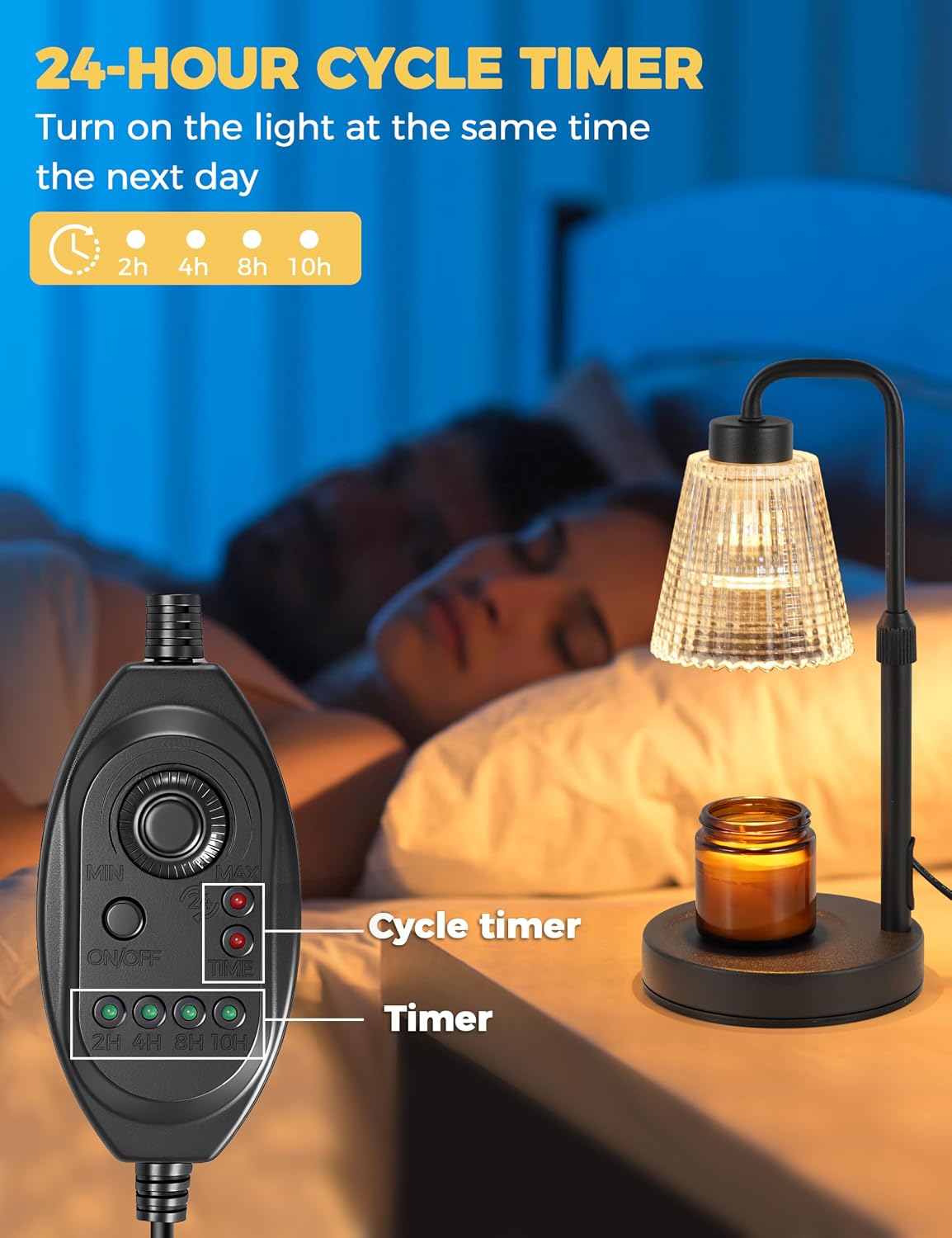 Ceramic candle warmer lamp in white with built-in timer dial, countertop design for home decor — view 2