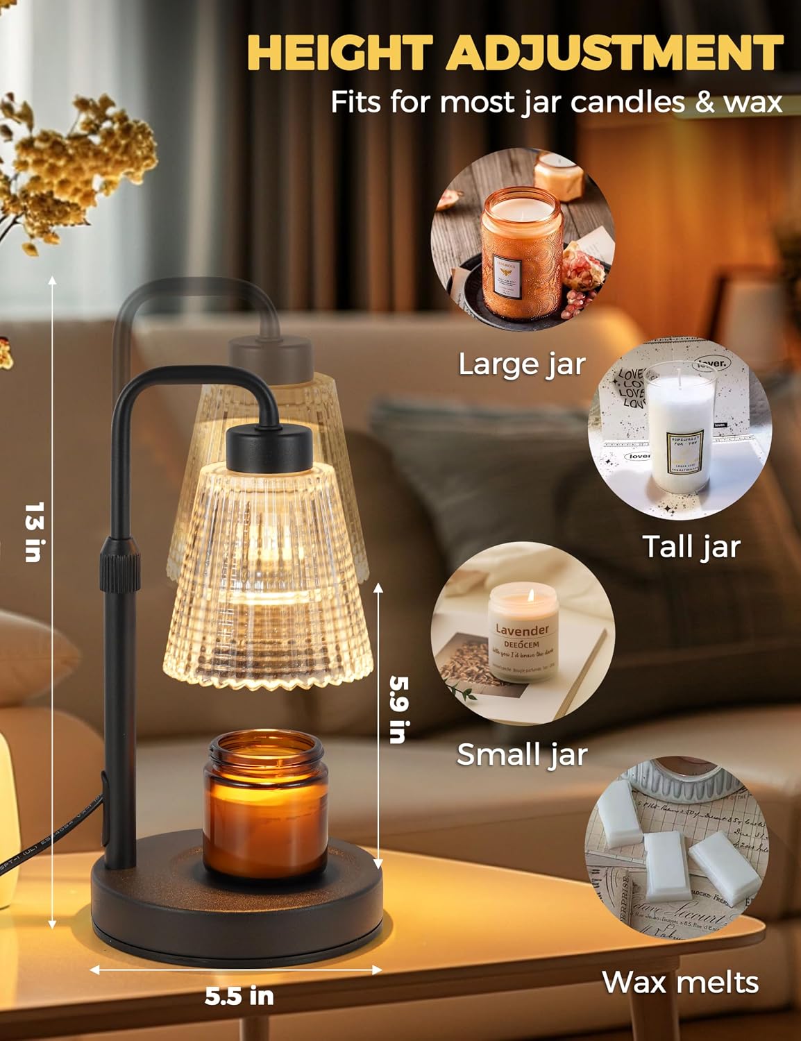 Ceramic candle warmer lamp in white with built-in timer dial, countertop design for home decor — view 3a
