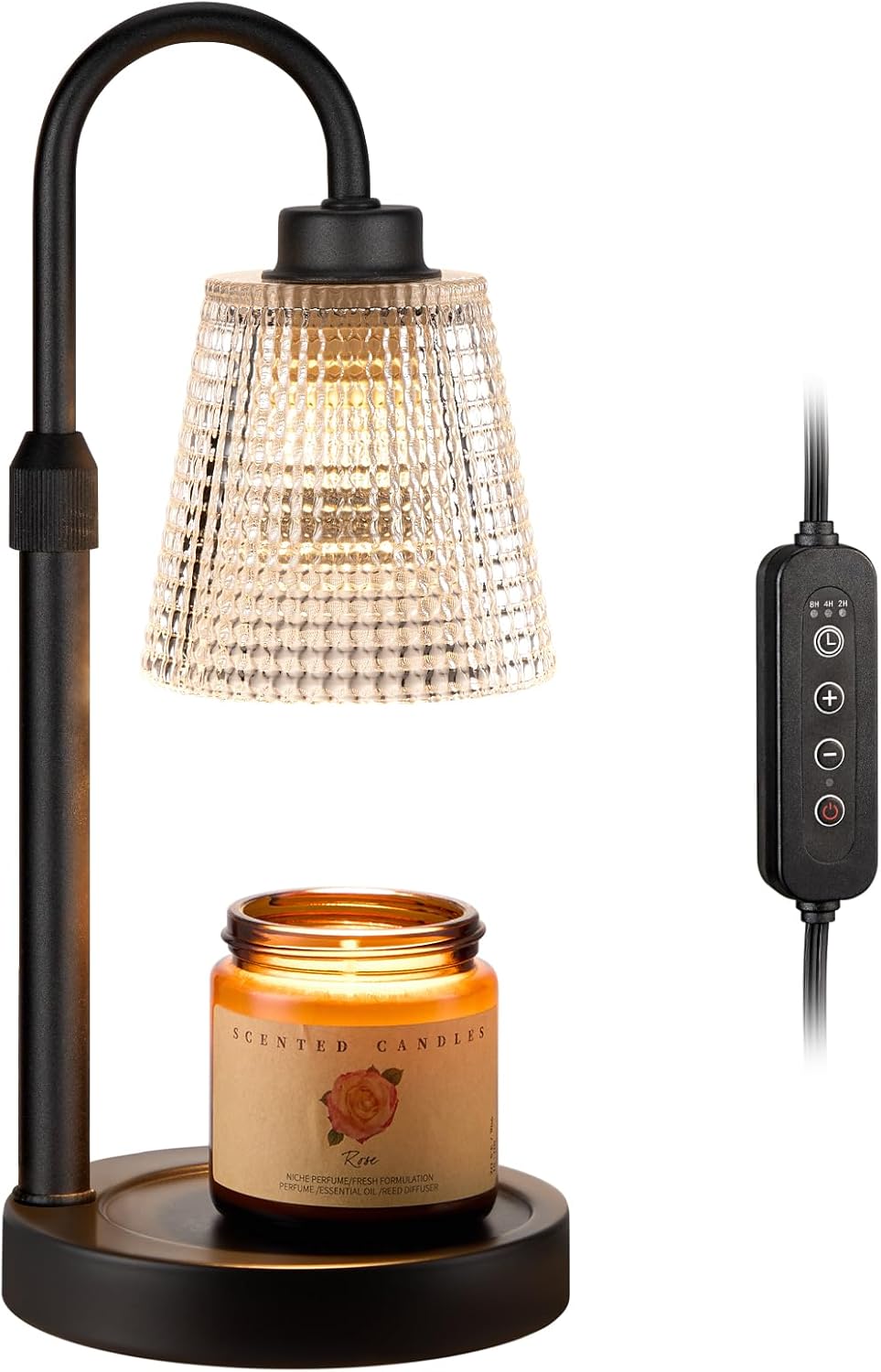 Glass candle warmer lamp with timer function, modern countertop design in clear glass — view 4