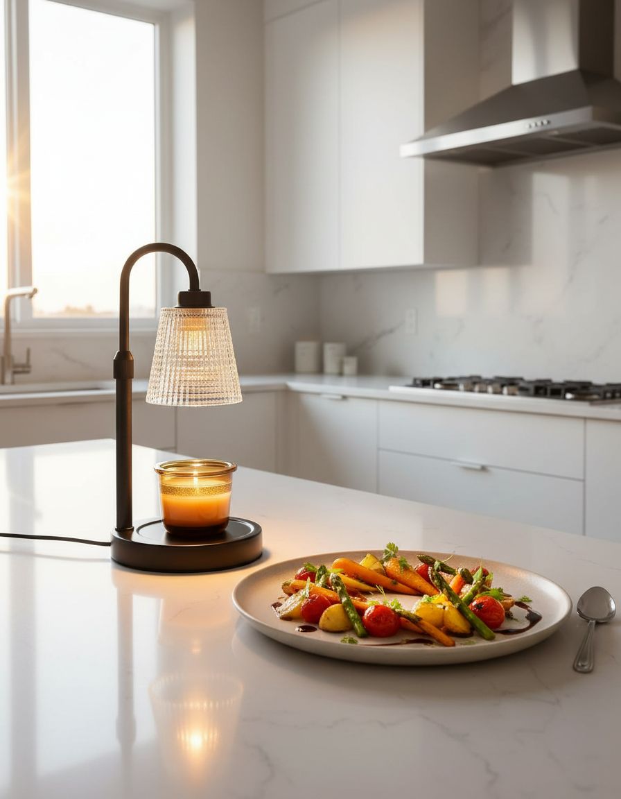 Glass candle warmer lamp with timer function, modern countertop design in clear glass — view 3a