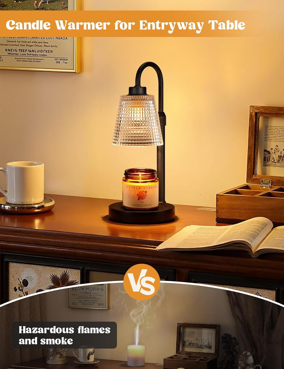Glass candle warmer lamp with timer function, modern countertop design in clear glass — view 5a
