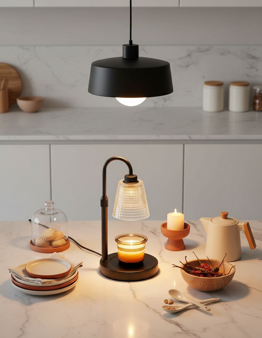 Glass candle warmer lamp with timer function, modern countertop design in clear glass — view 7a